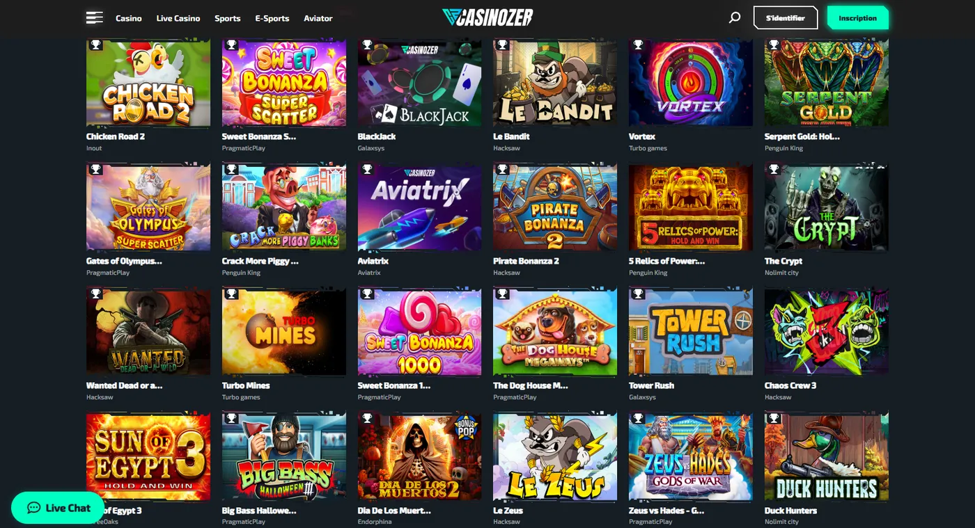 Jeux de casino sur Casinozer